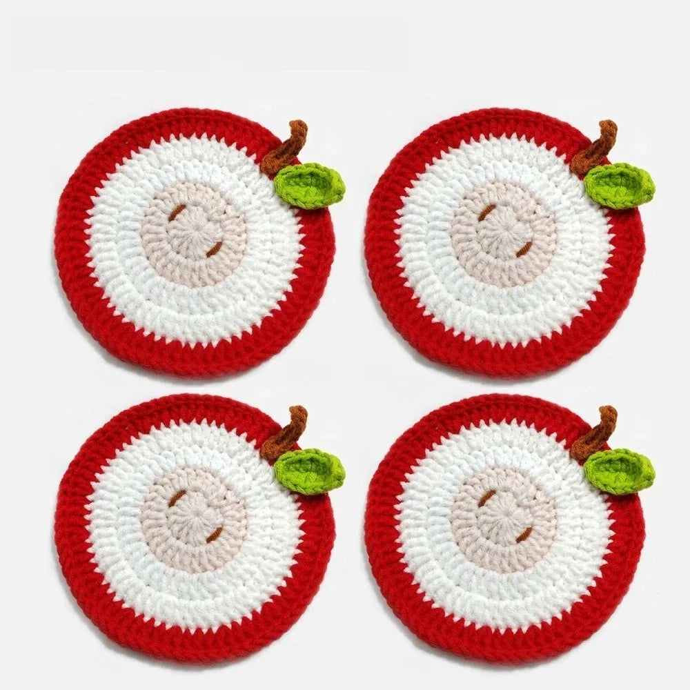 Christmas Santa Coasters Handmade Crochet Mug Mats Set Holiday Table Decoration Gift for Her Christmas Decorations for Home