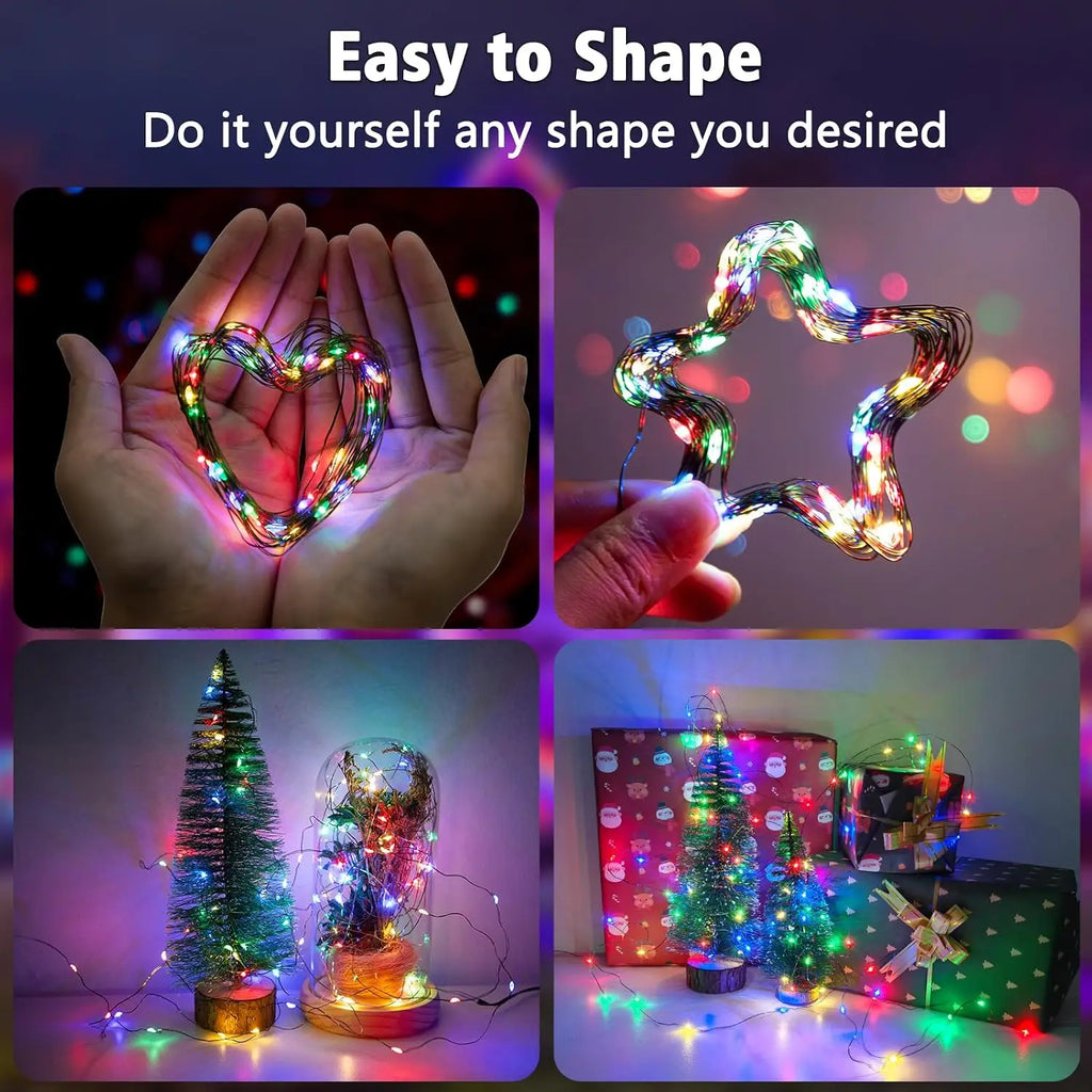 USB Powered LED Green Copper Wire String Lights 8 Modes Fairy Garland Light Holiday Decor Light for Christmas Tree Party Wedding