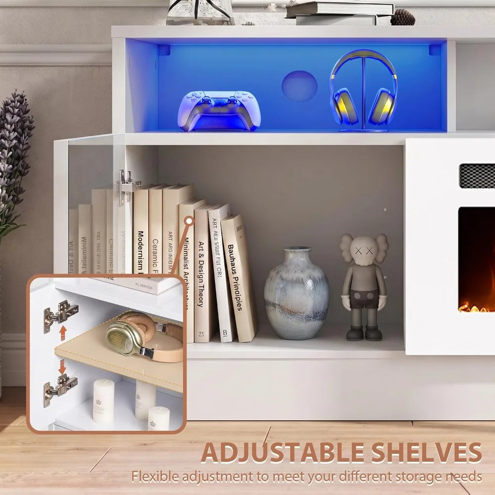 78" Electric Fireplace TV Stand with LED Lights & Storage for TVs up to 90"