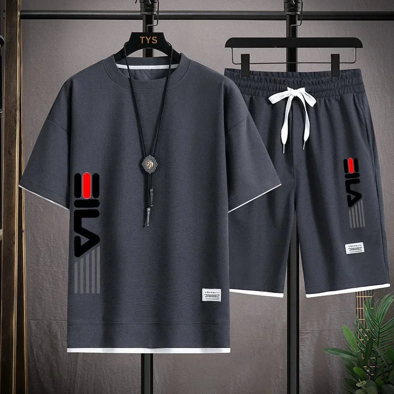 2025 Summer New Casual Men's short-sleeved T-shirt and Shorts 2-piece outdoor men's round-neck short-sleeved sportswear set
