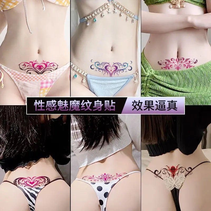 Succubus Tattoo Sticker set for Woman Abdomen Sexy Art Temporary Tattoo Waterproof Pink Totem Fake Tattoo Lasting Tattoo Sticker