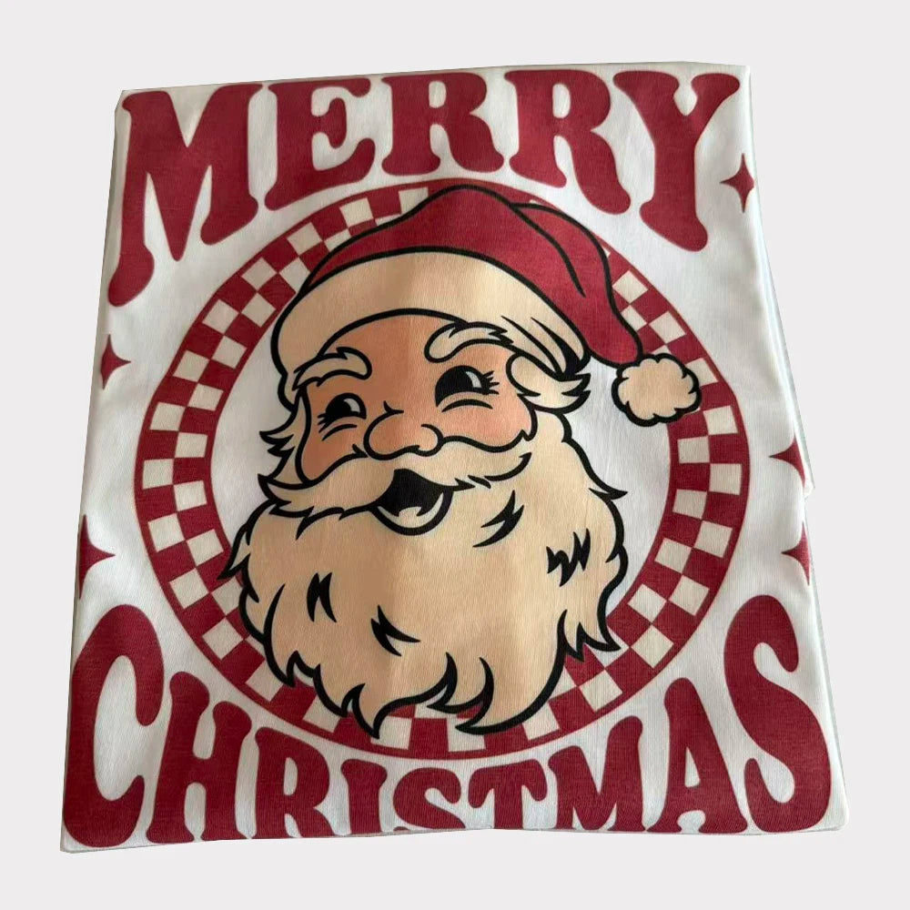 Merry Christmas Print T-Shirt Short Sleeve Crew Neck Casual Graphic Tops Tees for Women Christmas Gifts Female Clothing