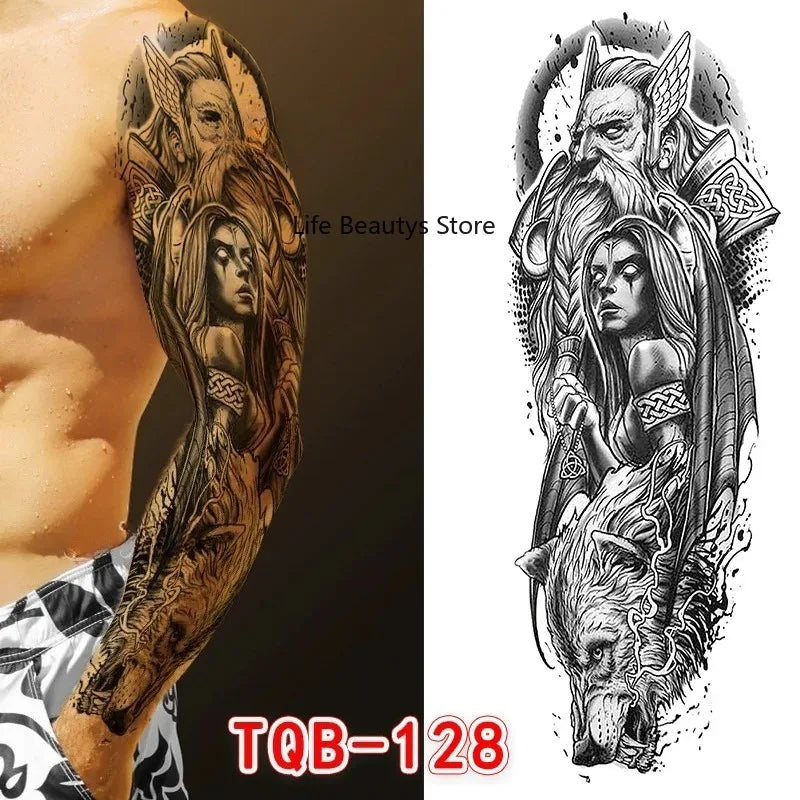 Large Full Arm Sleeve  Waterproof Temporary Tattoo Sticker Tribal Totem Skull Bird Wolf Tiger Fake Tatoo Body Art Men Women