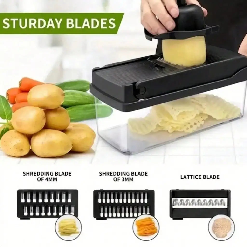 [Black Vegetable Slicer] 16-In-1 Multi-Functional Vegetable Chopper, Professional Onion Dicer, Kitchen Food Slicer And Dicer With 8 Replaceable Blades & Storage Container, Ideal Gift For Kitchen Lovers