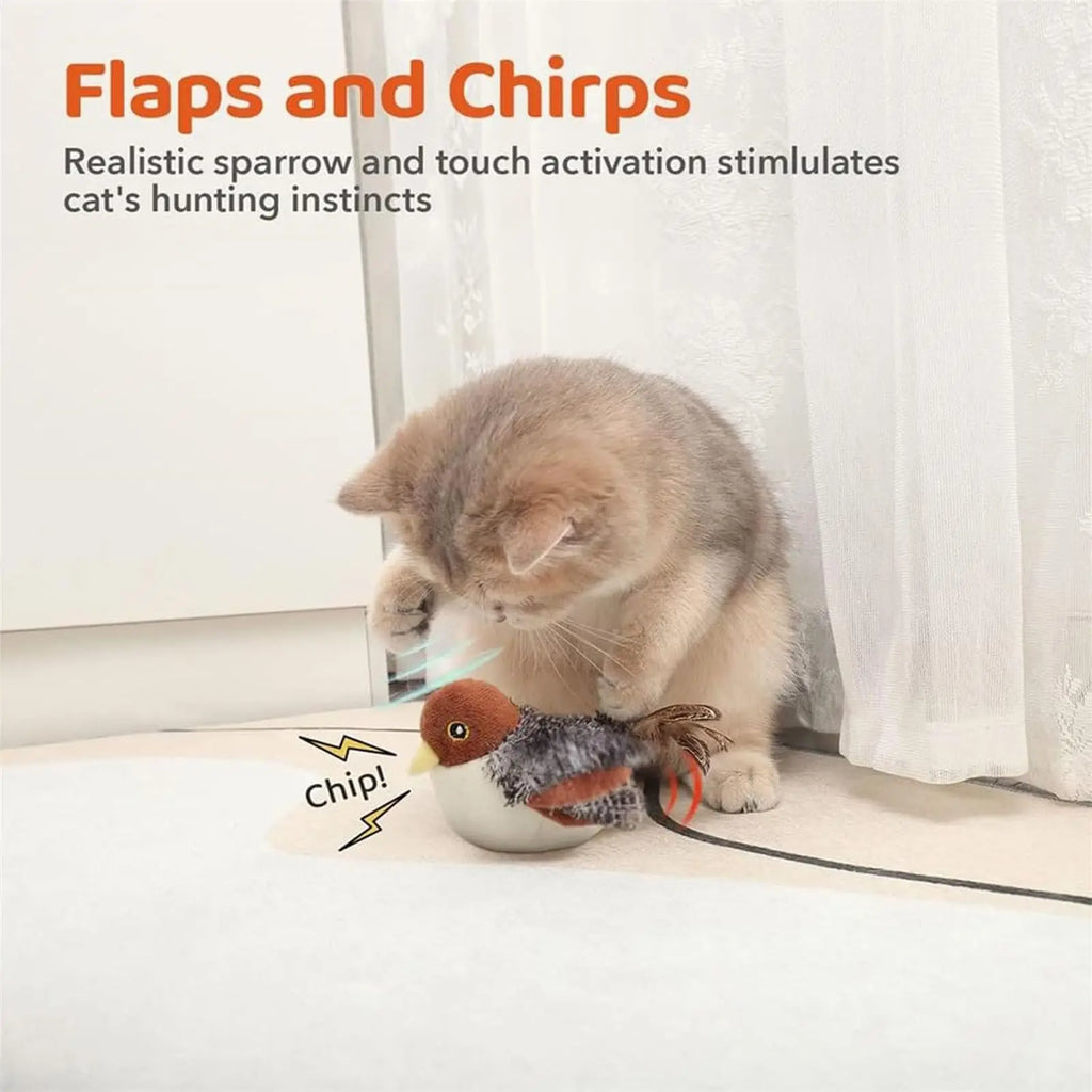 Interactive Cat Bird Toy 3 Levels Adjustable Simulated Chirping Electric Soft Plush with Flapping Wings for Kittens