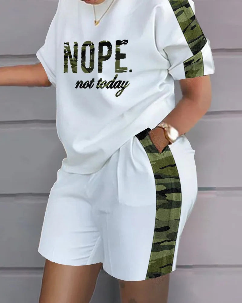 Women's T-shirt+Hot Pants Two Piece Set 2024 Summer Fashion Casual Printing Quick Drying Sports Fitness Top Shorts Female Suit