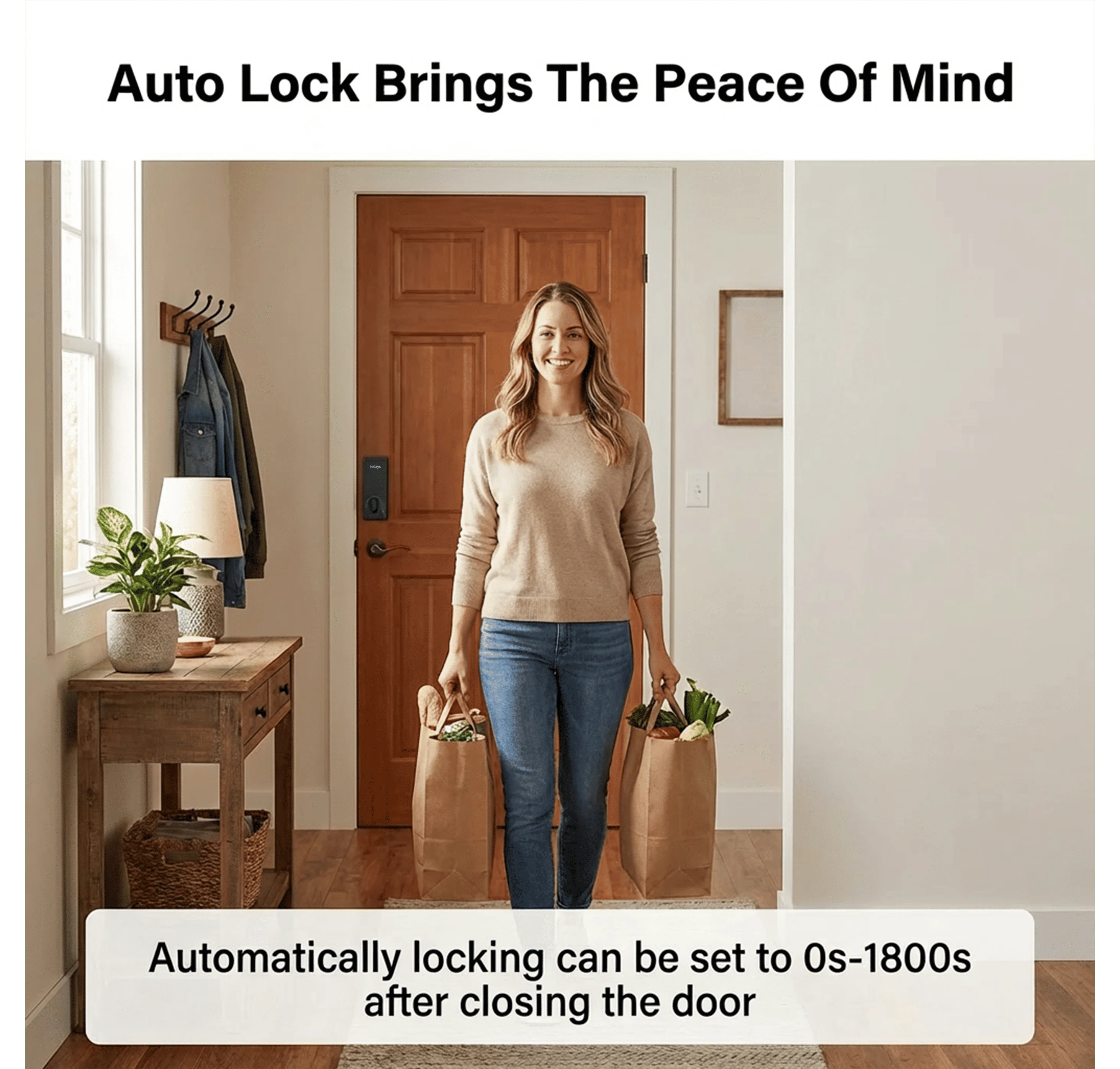 Jodays Smart Deadbolt Lock with Fingerprint & Keypad, Keyless Entry Door Lock with App Control, Temporary and One-Time Password, Auto Lock & Anti-Peep Passcode, Powered by 4pcs AA Alkaline Batteries (No Included), Easy Instal