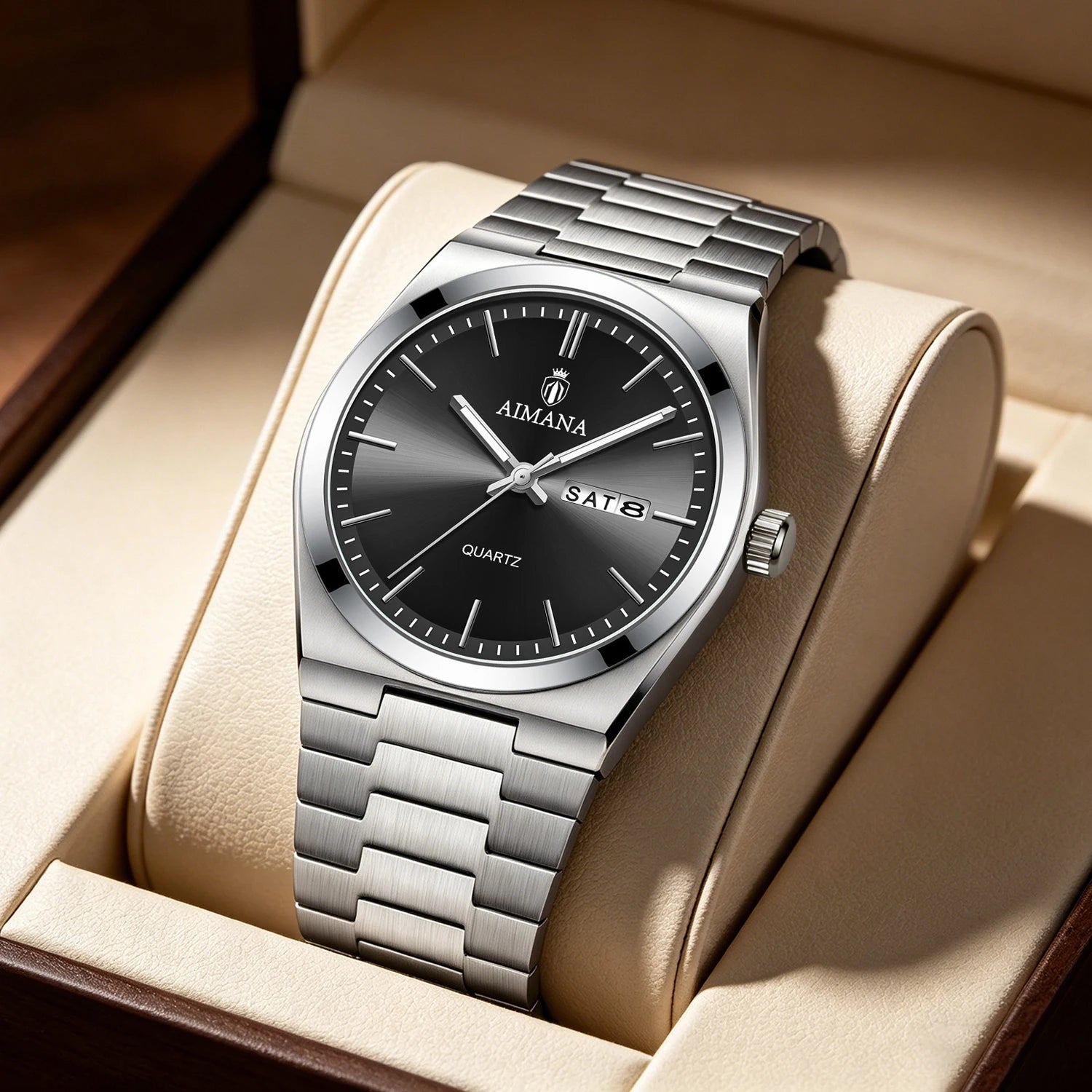 AIMANA Men's Luxury Stainless Steel Strap Watch Waterproof Luminous Date Casual Fashion Quartz Wristwatch Gift for Men