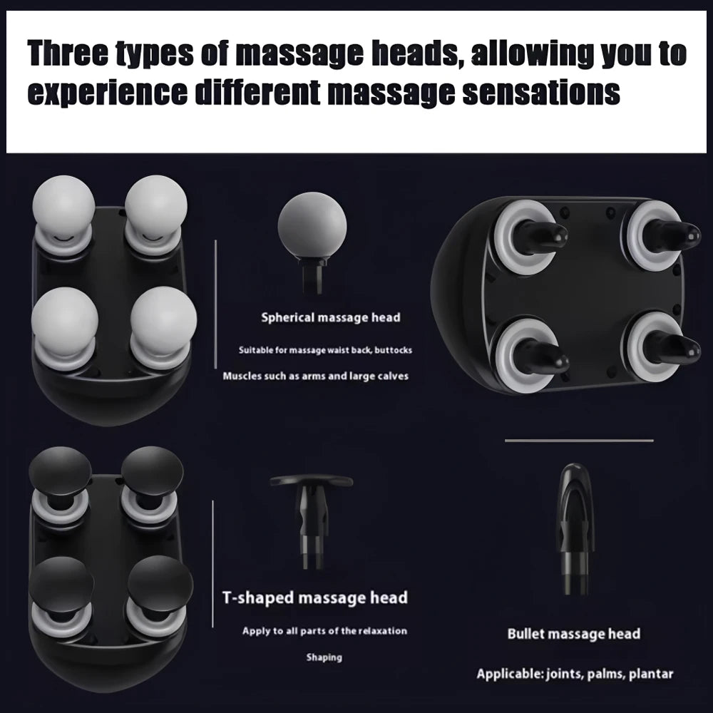 Portable Fascia Gun Muscle Massager Gun Four-head High-Frequency Neck Shoulder Waist Massage Machine Professional Relax Fitness