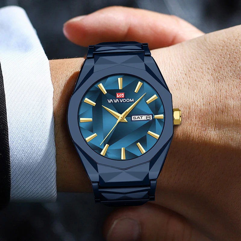 Men's Watch Business And Leisure Dual Calendar Waterproof Stainless Steel Strap Color Changing Dial Quartz Watch Clock Gift