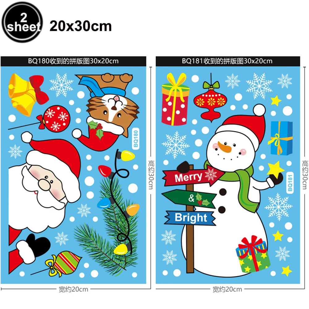 Christmas Window Cling Stickers Santa Claus Reindeer Snowflake Gift Box Window Decals for Xmas Home Shop Glass Door Window Decor