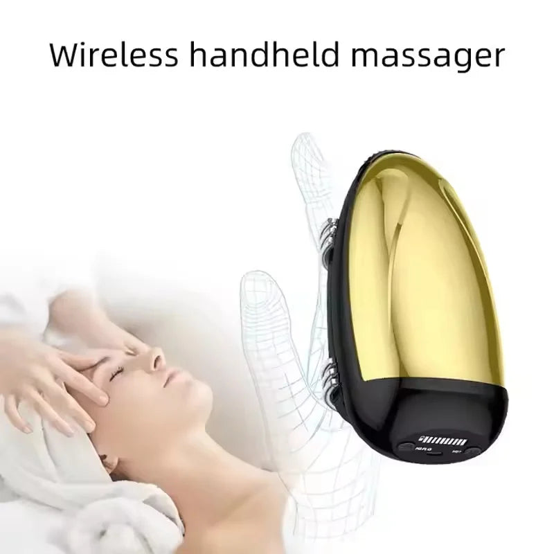 Professional Cordless Metal Handheld Heat Massager USB Charge Vibration Head Massage 2 Massage Nodes Men's Barberology Massager
