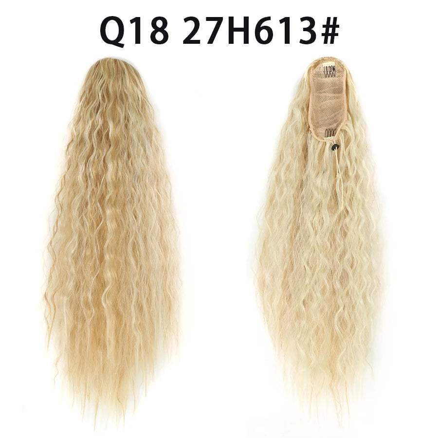 22 Inch Drawstring Ponytail Extension Curly Wave Long Ponytail Hair Extension Synthetic Corn Wavy Drawstring Ponytail Extensions