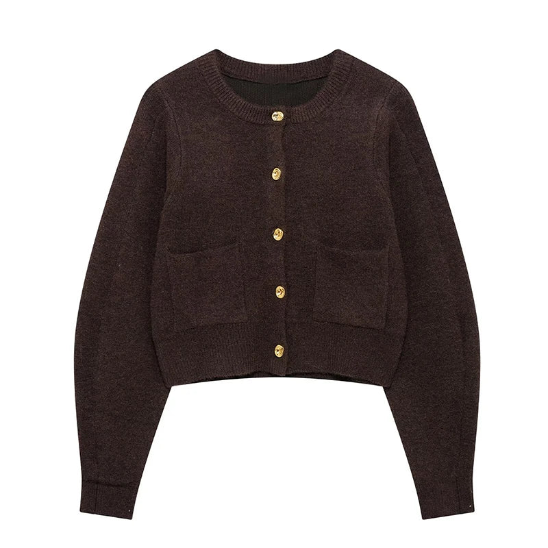 Elegant Brown Knitted Cardigan Skirt Suit Women Single Breasted Sweater Mini Skirts Set 2025 Autumn Chic Street Lady Outfits