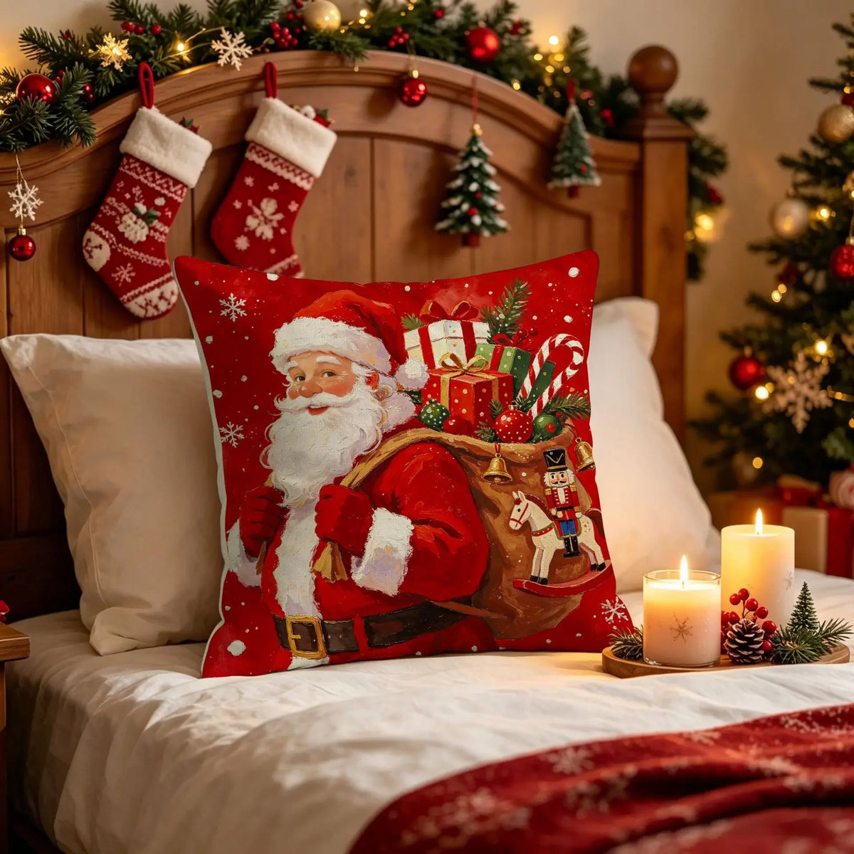 2026 Christmas Pillowcase Grey Red Cartoon Santa Snowman Elk Sofa Cushion Cover Home Bed Car Decor Merry Christmas 45cm X 45cm