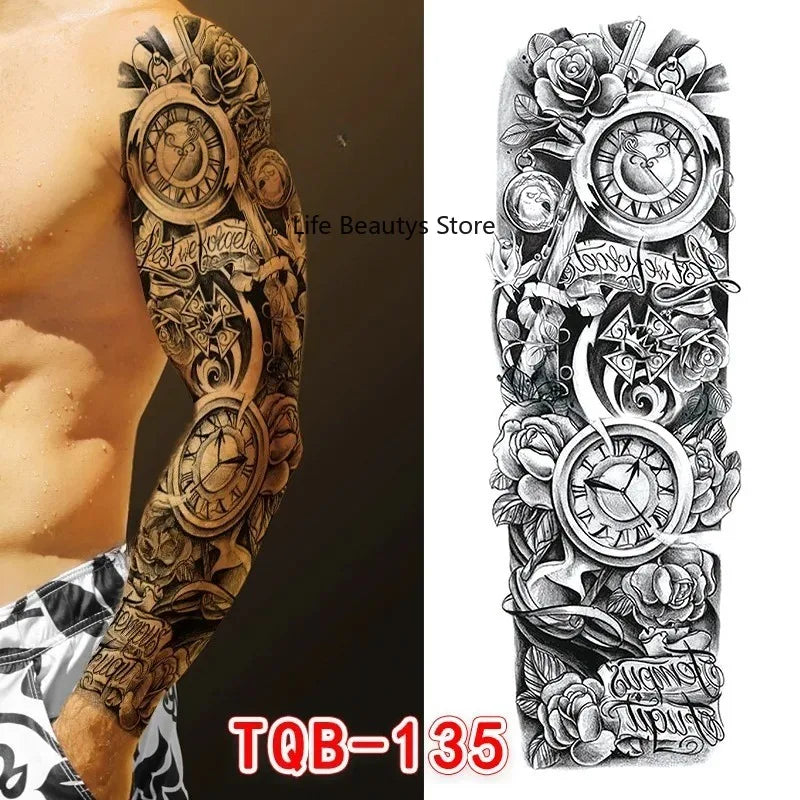Large Full Arm Sleeve  Waterproof Temporary Tattoo Sticker Tribal Totem Skull Bird Wolf Tiger Fake Tatoo Body Art Men Women