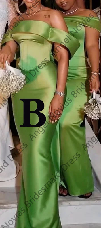 Customized Long Sheath Green Bridesmaid Dresses For Weddings Party Dress Off Shoulder Robes Invitee Mariage