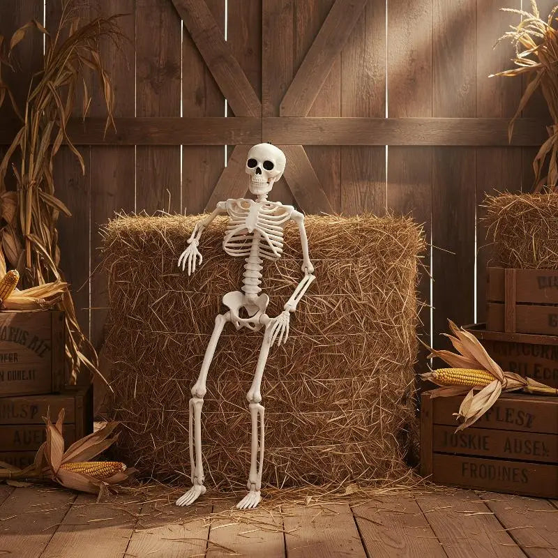 Posable Halloween Human Skeleton Prop Lifelike Skull Bones Scary Decoration for Haunted House Theme Party Cosplay Event Decor