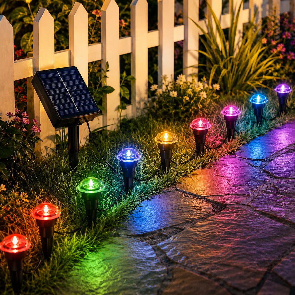 Solar Powered Ground Stake Pathway Lights Warm Glow Garden Walkway Lawn Yard Patio Landscape Decorative Lights