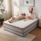 10/12 Inch Full Queen Size Memory Foam Mattress | Ergonomically Designed, Medium Firm Hybrid Mattress Featuring Pocket Springs, Grey Quilted Cover, Fire-Resistant