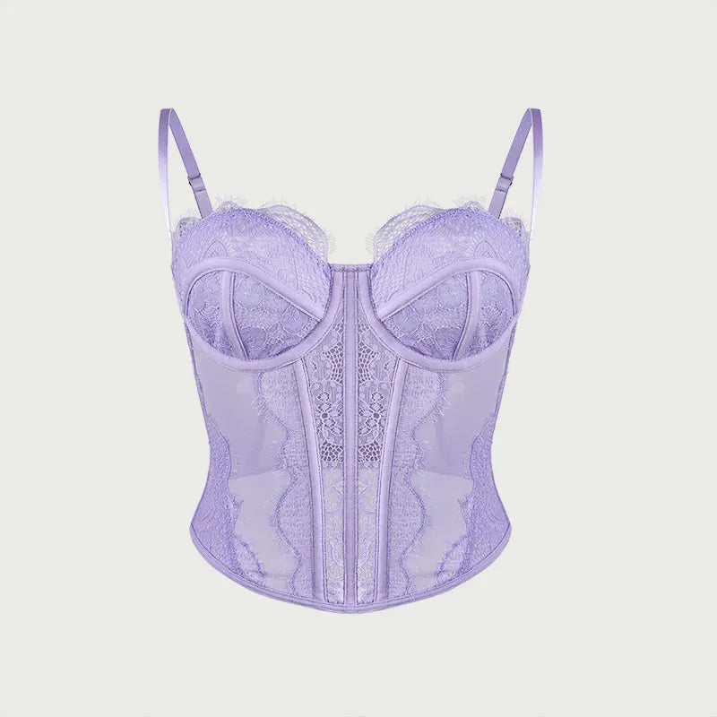 Y2k 90s Vintage Corset Sleeveless Crop Top Ladies Chic Lace Trim Snug Fitting Bustier Sexy Bodycon Camisole Camisole Corset Top