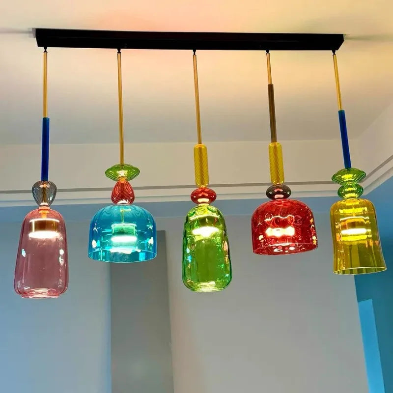 Modern Led Colorful Glass Pendant Lights For Kitchen Dining Room Island Restaurant Hanging Lamp Ceiling Chandeliers Decoration