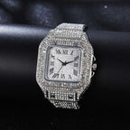 2pcs Set Luxury Diamond Men's Watches Business Stainless Steel Quartz Wristwatch Male Casual Silver Bracelet Wrist Watch