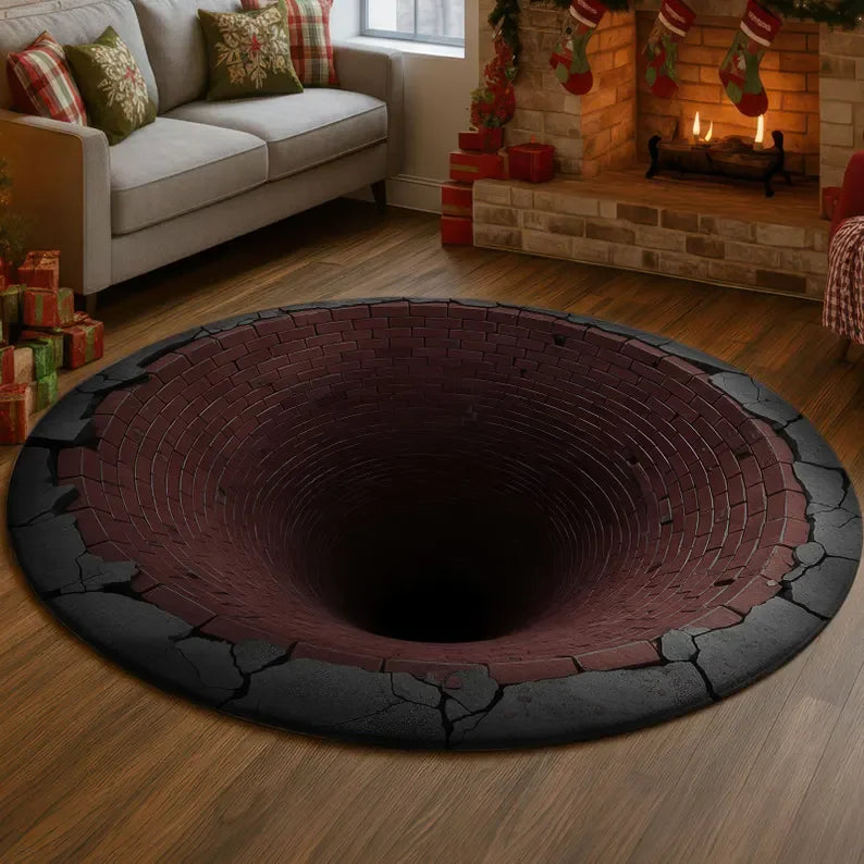 Skeleton Illusion Round Rug Spooky Optical Floor Carpet Fun Gothic Home Decor Gift for Living Room Horror Door Mat Rug