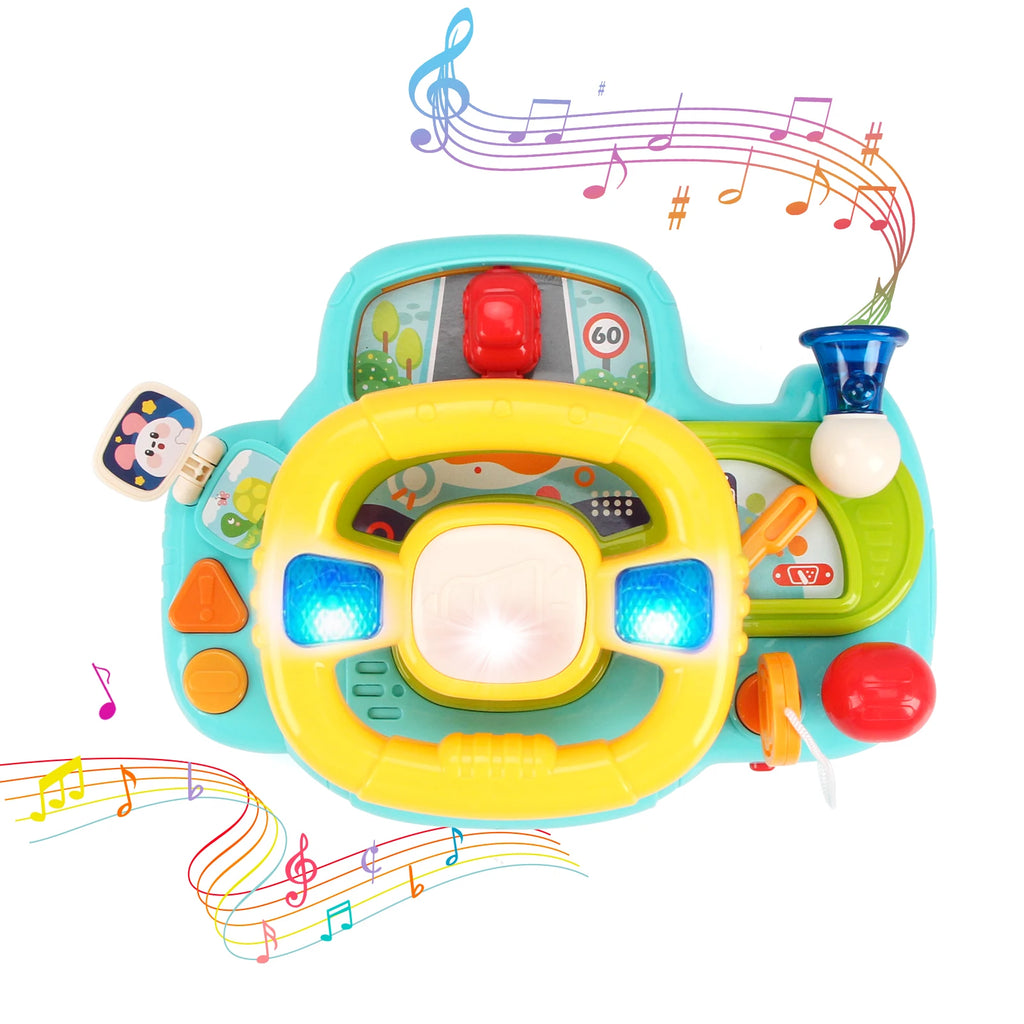 Baby Electric Steering Wheel for Car Seats and Stroller Simulate Driving Vocal Toys for 0-36 Months Toddlers Educational Toys