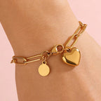 2Pcs/Set Elegant Stainless Steel Love Heart Bracelet For Women Couple Daily Holiday Wear Durable Jewelry Valentine's Day Gift