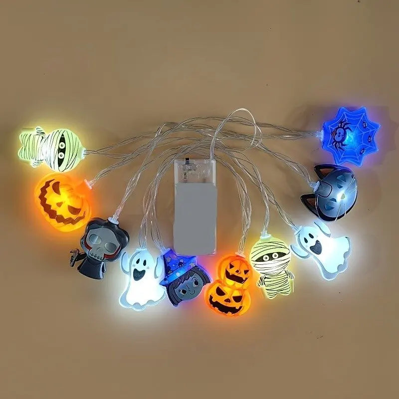 1PC Halloween Fairy LED String Light Battery Powered Halloween Christmas Party Decoration Witch Pumpkin Mummy Angel Spider Web