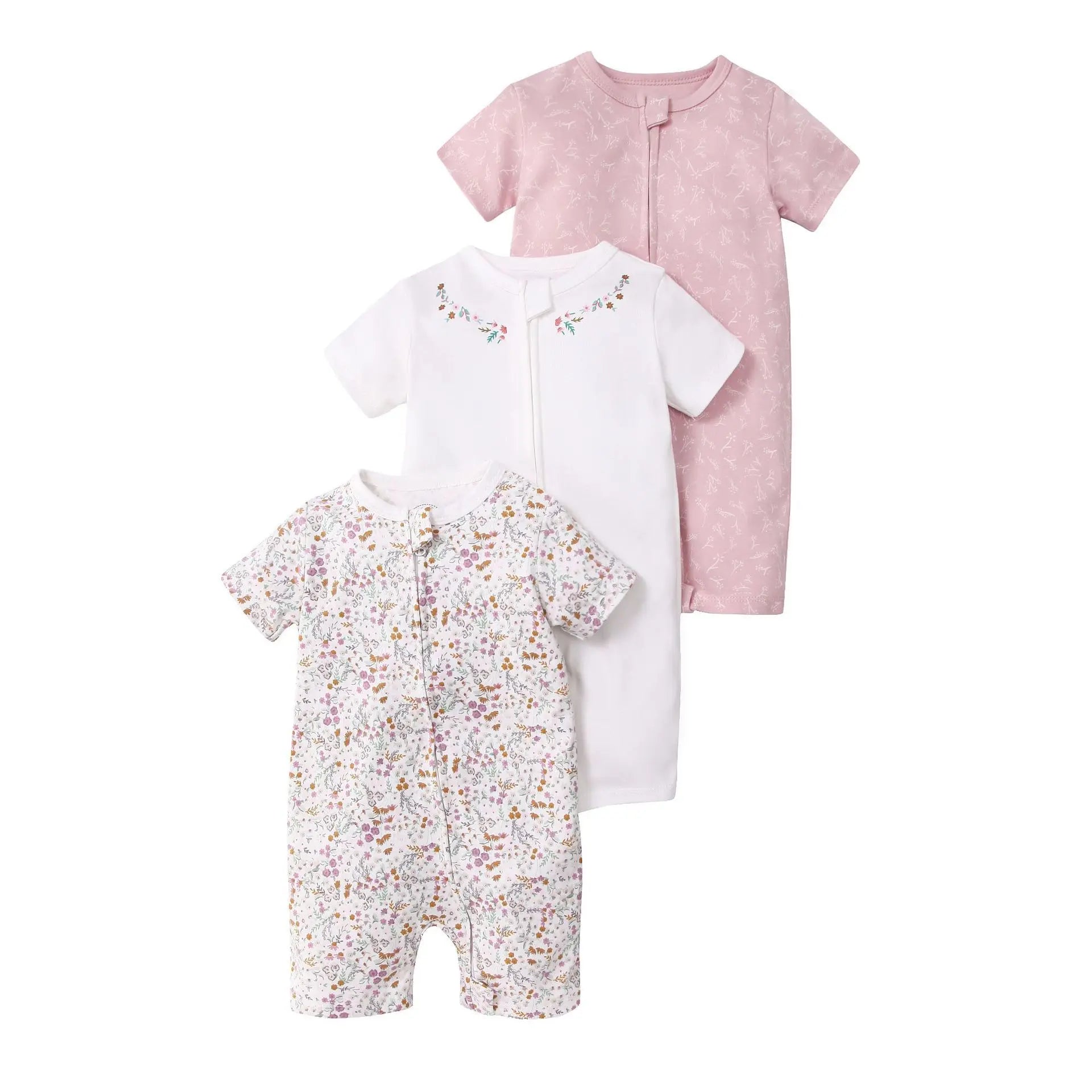 3Pcs/lot New Zipper Infant Baby Girl Boy Clothes Cartoon Short Sleeve Cotton Baby Romper Clothing For Newborn Jumpsuit 6-24 M