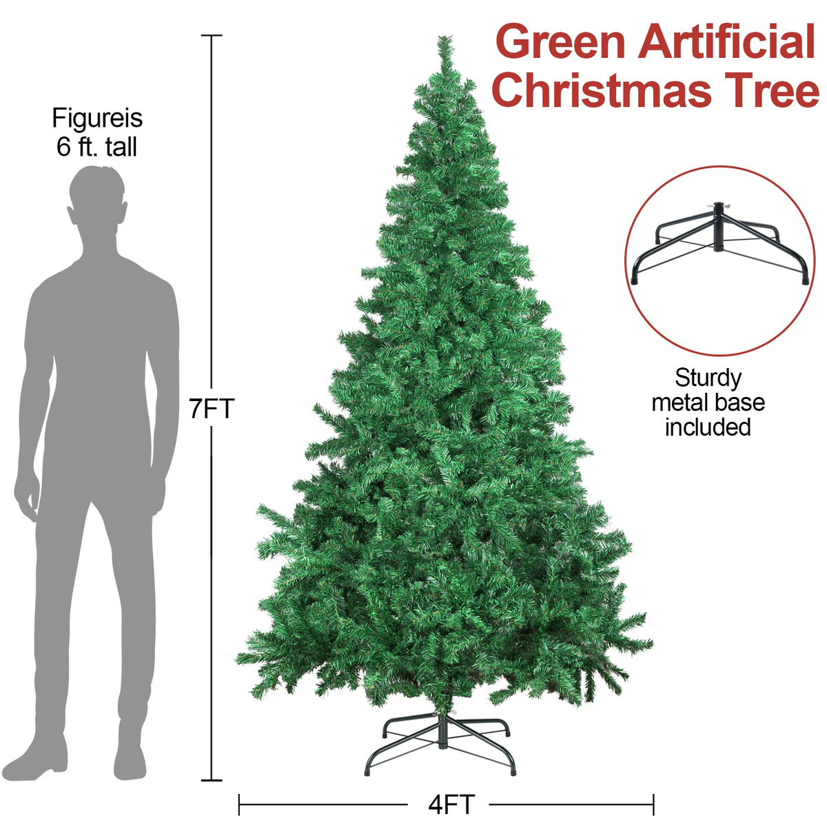 7FT/2.1M 1000 Branch Artificial Christmas Tree, Essential Home Decoration for Christmas, Christmas Gift (No Lights/Ornament)