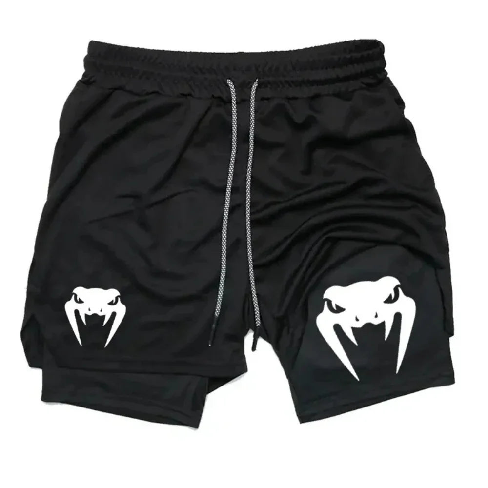 Men's 2026 anime double-layer two-piece set breathable quick drying sweat absorbing sports shorts gym jogging pants
