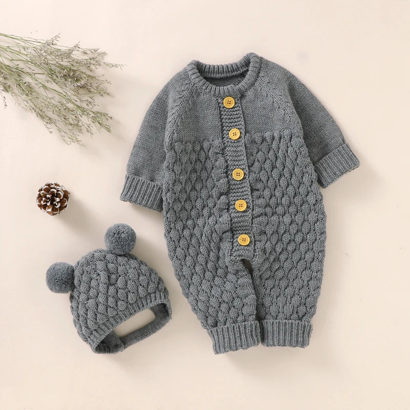 Newborn Baby Romper Shoes Gloves Set Knit Girl Boy Jumpsuit Boot Mitten Solid Toddler Infant Long Sleeve Clothing 4PC Fall 0-18M