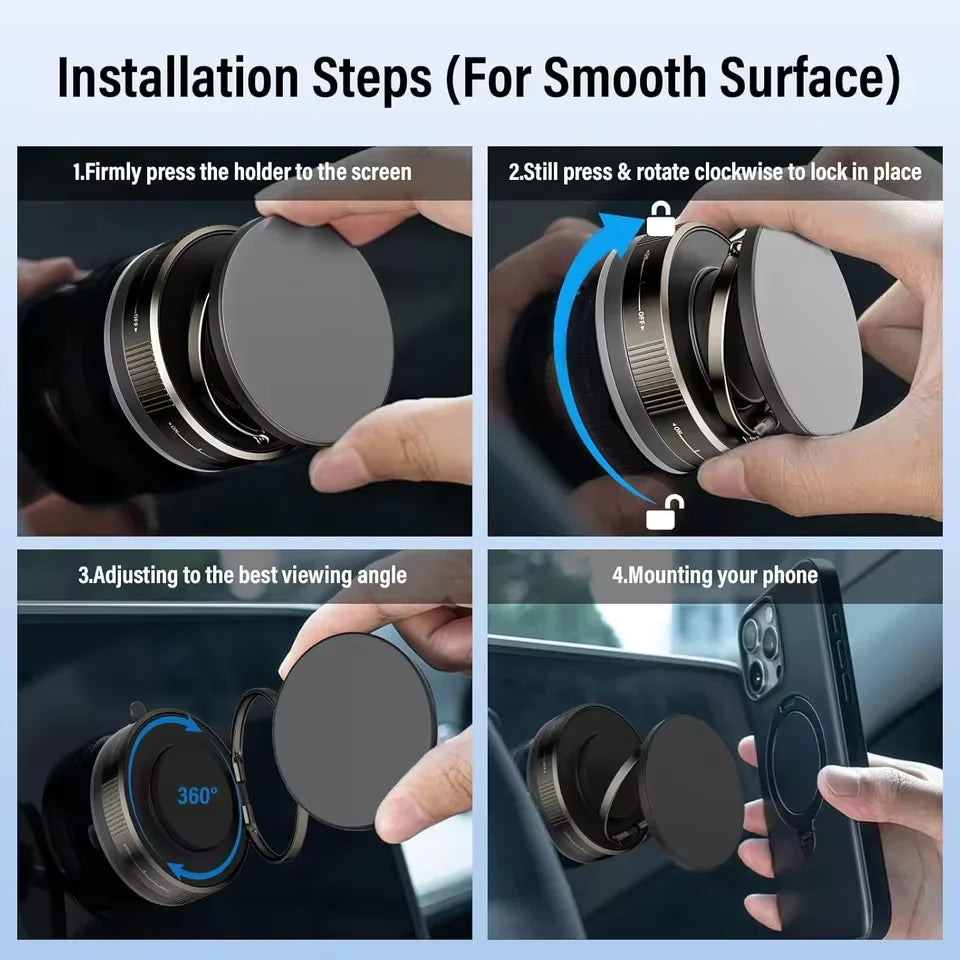Magnetic Phone Holder 360 Rotatable Foldable Adjustable Vacuum Magnetic Car Mount Hands-Free Suction Cup Phone Holder Universal
