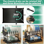 1 Pcs 2‑Tier Detachable Dish Drying Rack, Metal Multifunctional Countertop Kitchen Dish Organizer with Drainboard Utensil Holder