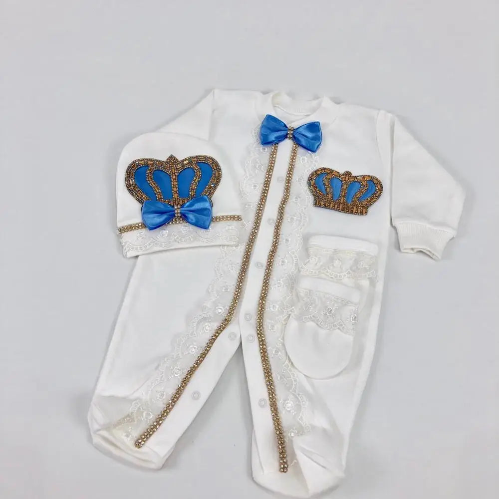 Baby Girl Coming Home Outfits Set Personalized Name Jewelry Crown Clothing Vintage Croche Infant Care Products Body Suit Pajamas