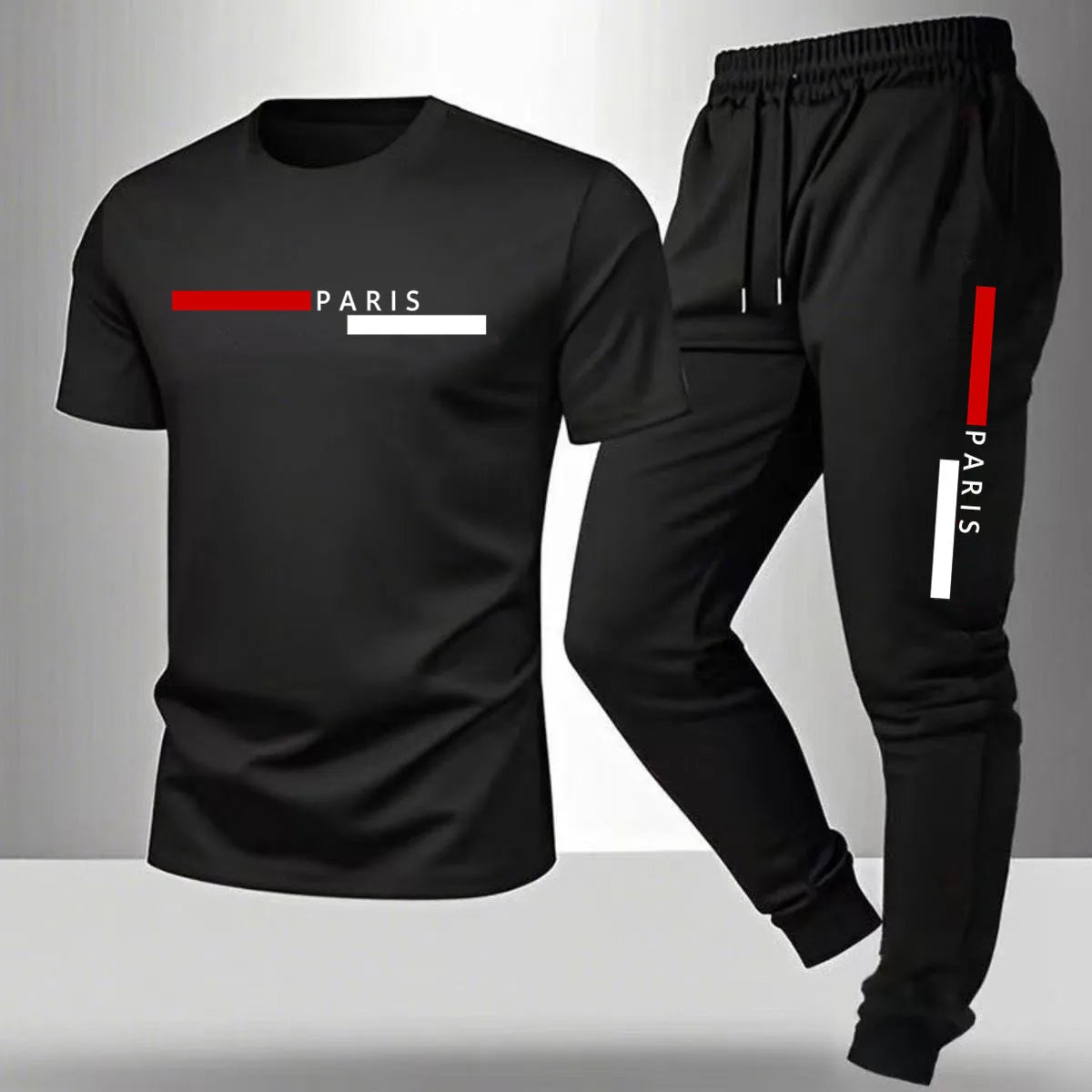 New men's summer casual pantsshort sleeved T-shirt set Paris printed two-piece set men's sportswear set men's clothing clearance