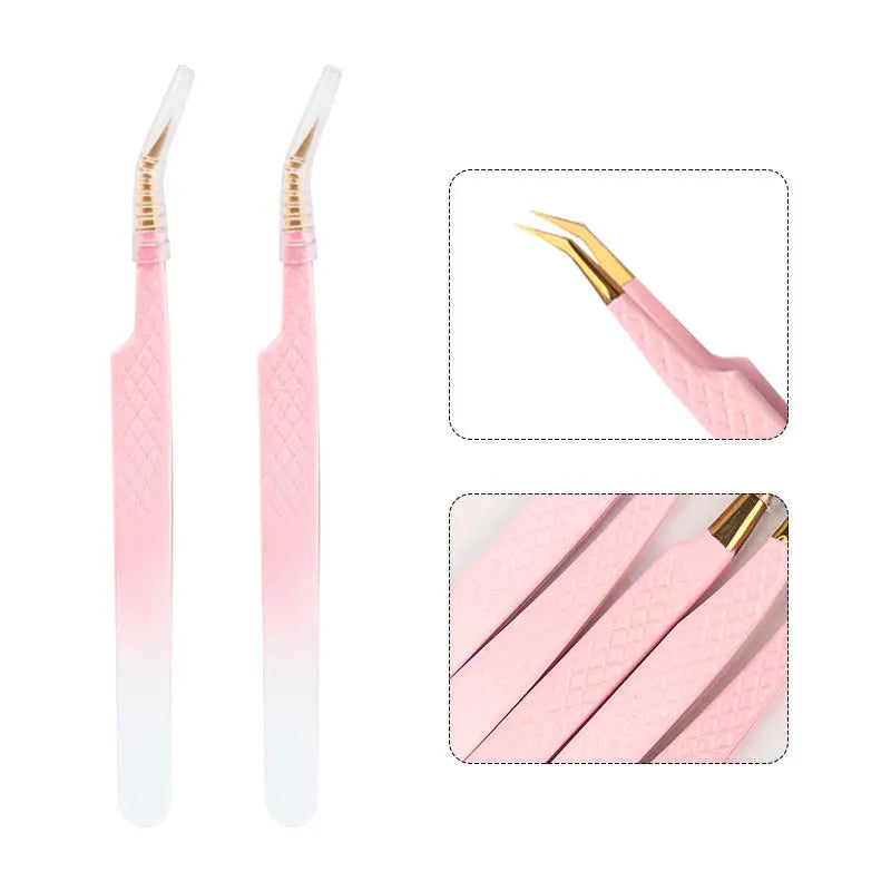 1pcs Eyelash Extension Tweezers Eyebow Clip Pink Stainless Steel Lash Lifting Tweezers Beauty Supplies Diy Makeup Tool