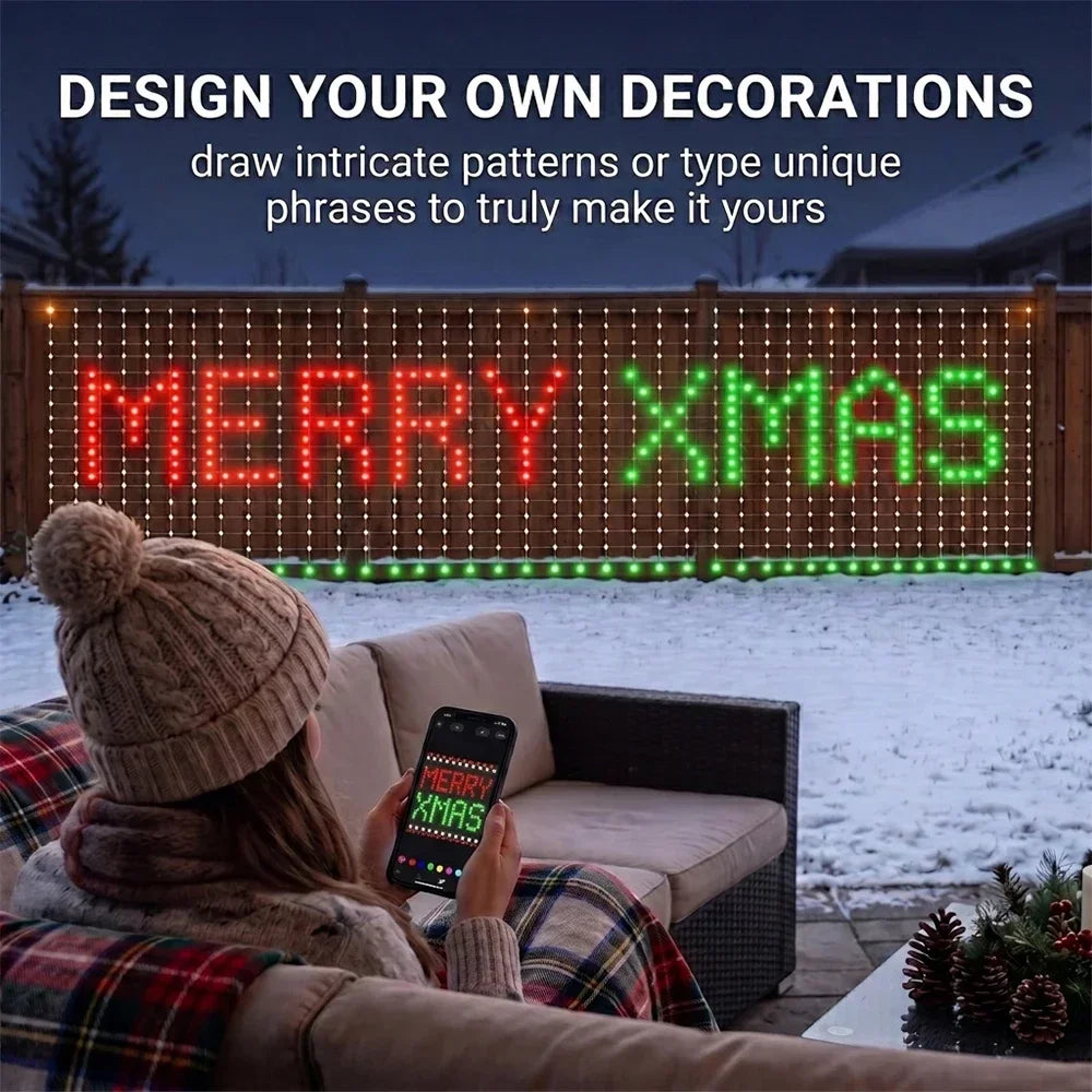 RGBIC LED Flexible Net Mesh Lights Outdoor Waterproof Matrix Grid Patio Pergola Bush Wedding Christmas Party Holiday Yard Decor