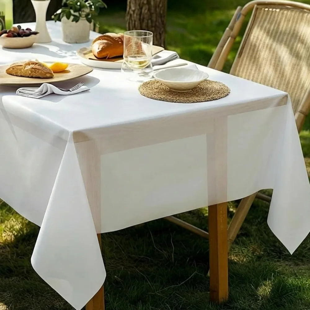 Disposable PE Table Covers Cloth Tablecloth Easy Cleanup Plastic Rectangle White Plastic Tablecloth for Party Wedding 10/5/2pcs