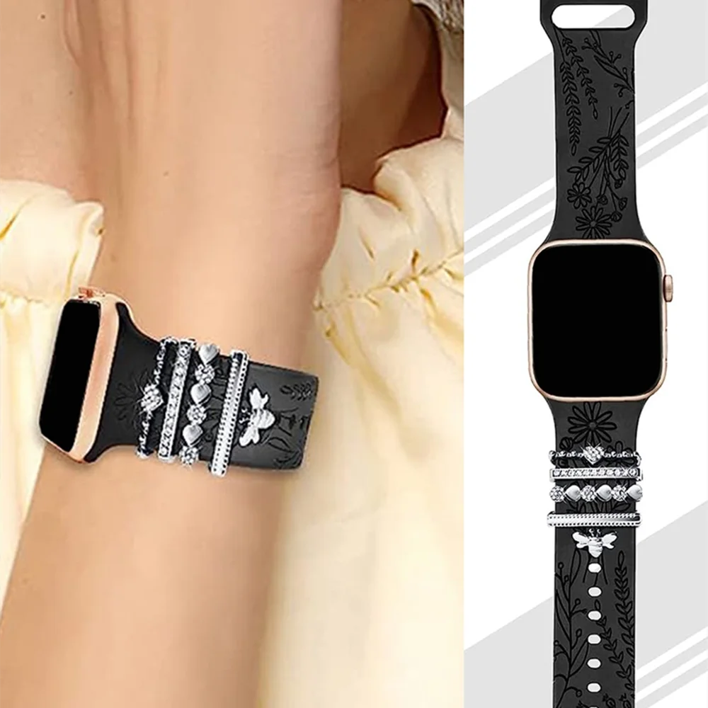 5pcs Rhinestone Watchband Ring Loops Nails Studs, Cute Metal Watch Strap Charms Decorations Compatible With IWatch Series Watchb