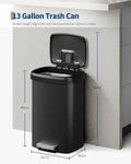 13 Gal / 50L Plastic Step Trash Can – Soft Close Lid, Liner Rim, Rear Handle, Large Kitchen Garbage Bin, Black