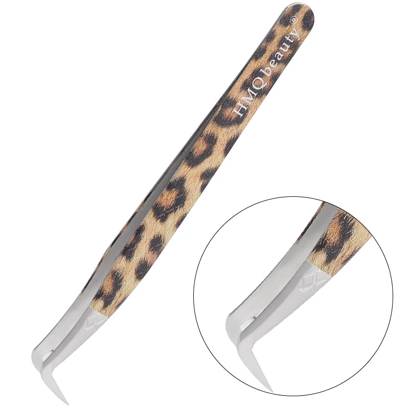 1Pcs Leopard Lash Tweezers Stainless Steel Superhard Tweezer 3D Volume Accurate Anti-Static Eyelash Extension Clip