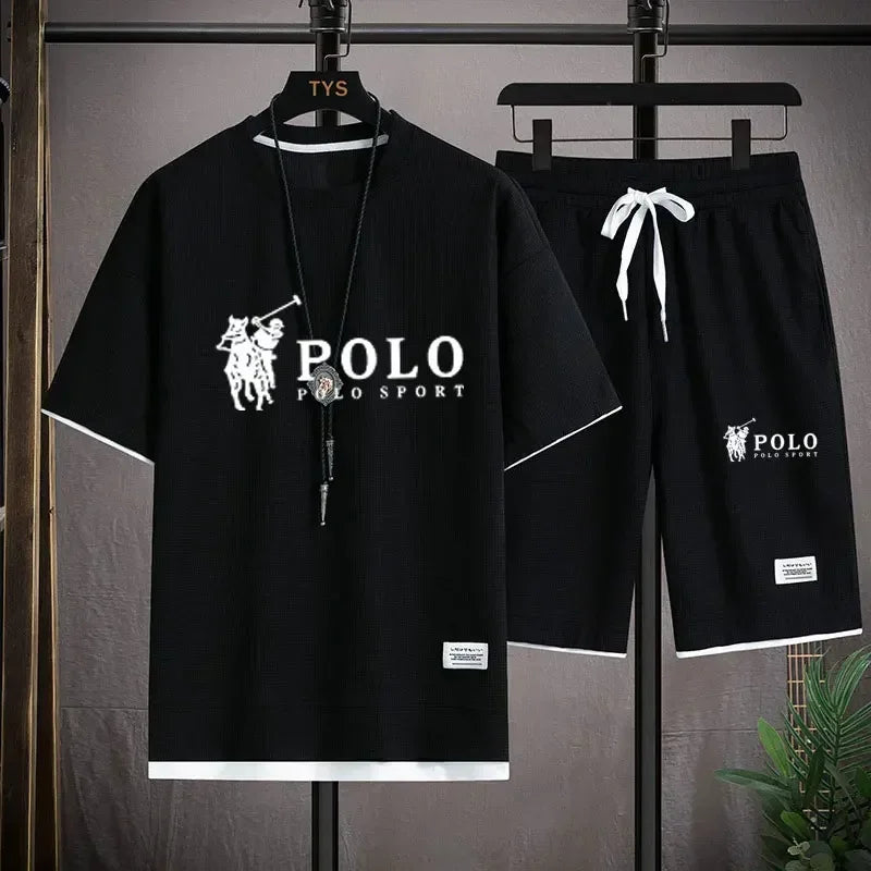 2026 Summer Men's 2-Piece Set, Breathable Short Sleeve T-shirt & Sports Shorts, Fashionable Fitness & Jogging Outfit