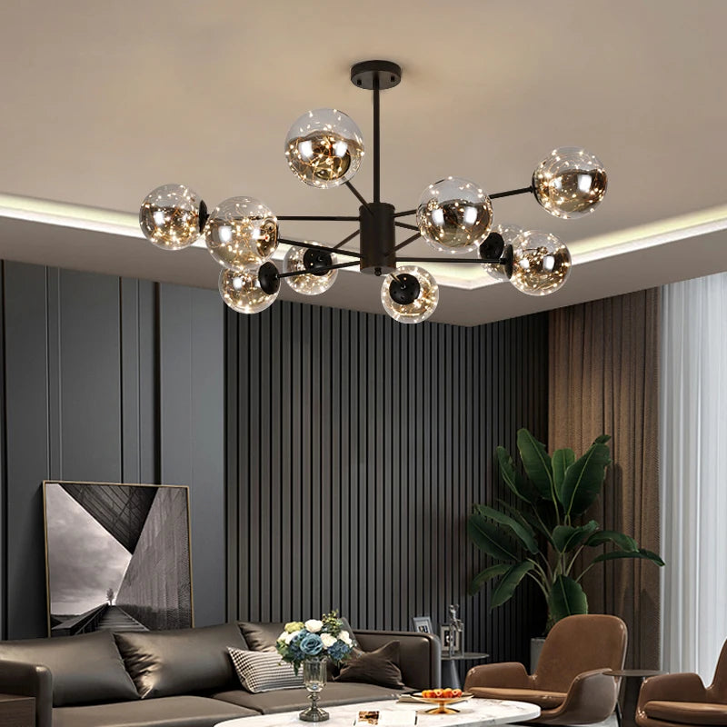 Modern Living Room Glass Ball Chandelier, Ceiling, Dining Room Led Light, Room Decoration, Indoor Lighting, Hanging Chandelier