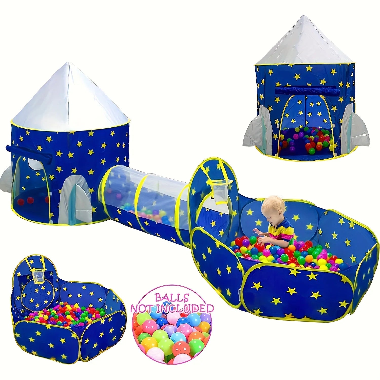 Children's Multi-functional Play Tent Set: Integrated Crawling Tunnel, Ball Pit, and Pop-up Playhouse for Boys Girls; Ideal Gift for Indoor and Outdoor Use (Colorful Balls Not Included)
