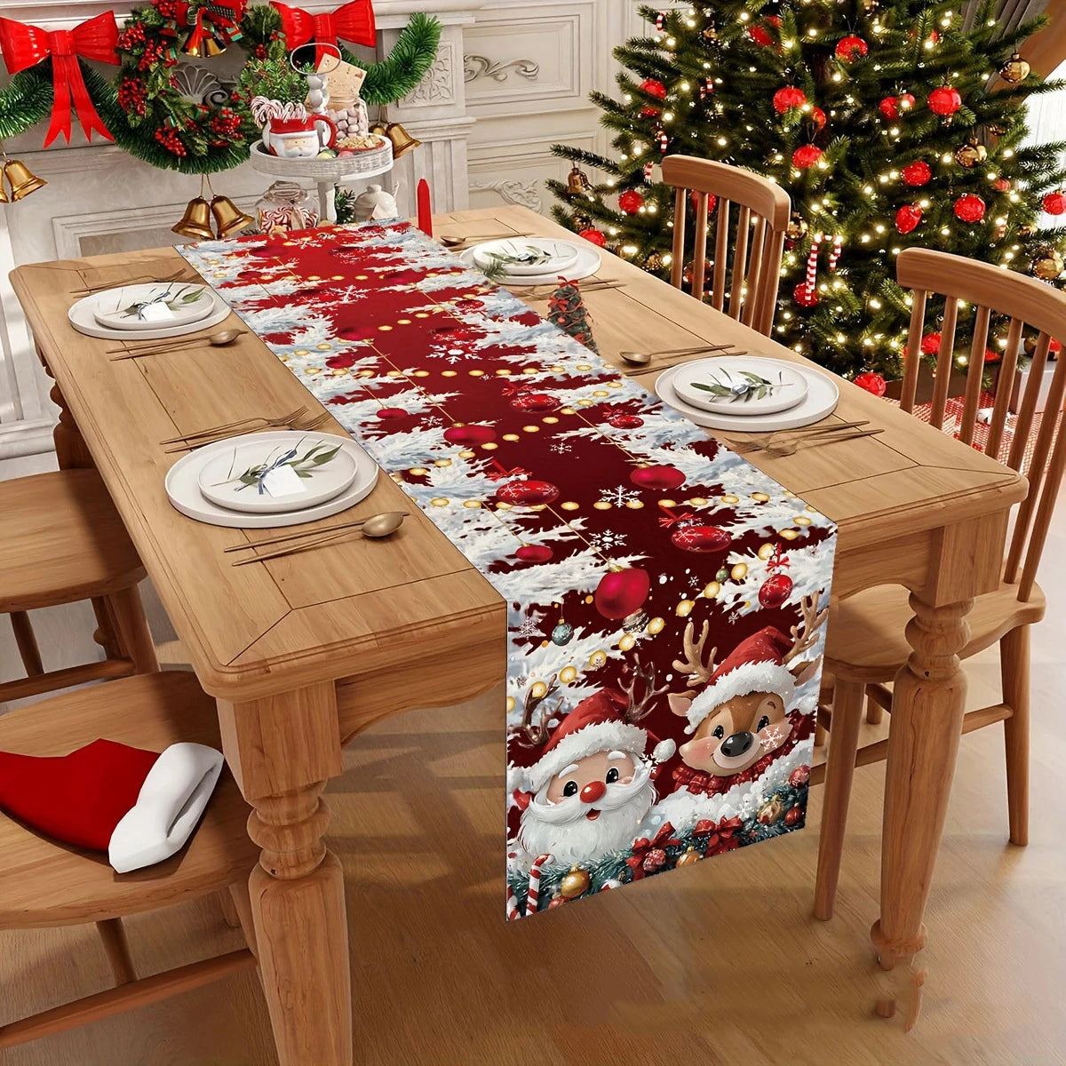 Santa Claus Christmas Table Runner Christmas Decorations for Home 2026 Xmas Table Flag Navidad Noel Gifts New Year Tablecloth