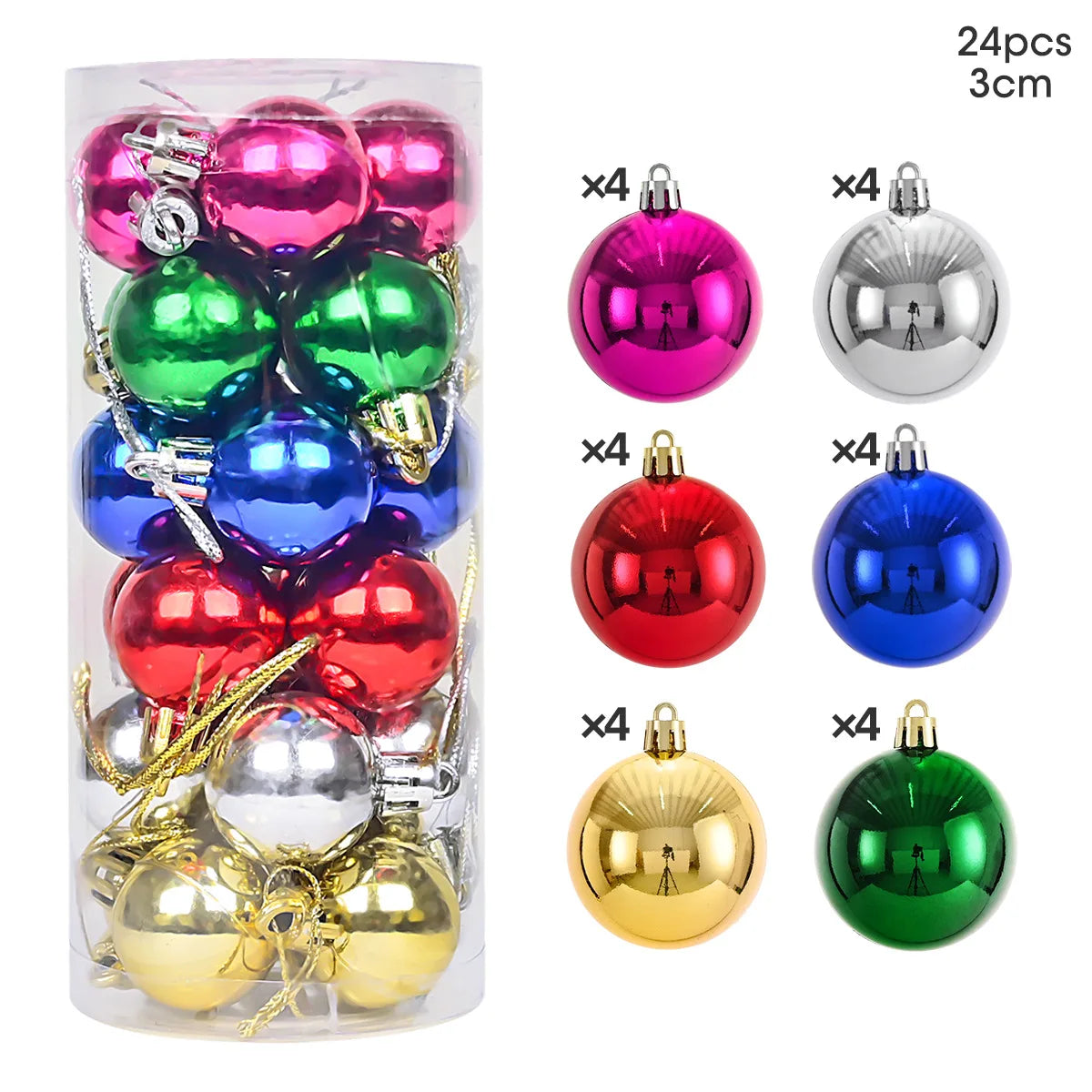 24Pcs 3CM Christmas Ball Christmas Tree Decoration Ornaments for Home Decor Halloween New Year Navidad Pendant Ball Accessory